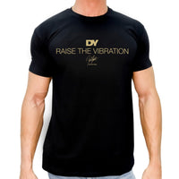 Front view of DY Nutrition Raise the Vibration T-Shirt in black