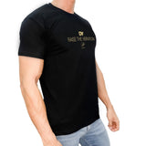 Side view of DY Nutrition Raise the Vibration T-Shirt in black