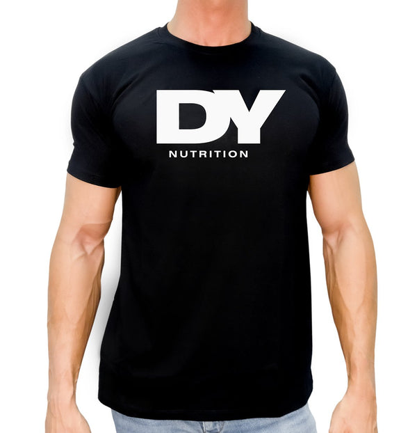 Front view of black DY Nutrition T-shirt